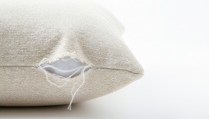 Weathered Textile Pillow Close-Up - Textured Fabric Detail with a Subtle Tear