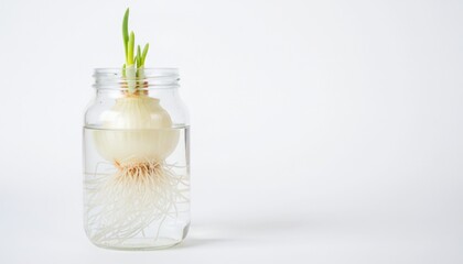 Vibrant Seedling Development in Clear Glass Jar - Botanical Growth Illustration