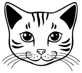 Obraz premium Simple Black and White Line Drawing of a Cute Cat Face with Whiskers and Stripes