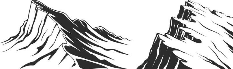 Naklejka premium Mountain Peaks Landscape Line Art Illustration Panorama.