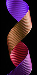 Vibrant twisted ribbon with ribbed texture on black