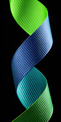 Vibrant green and blue ribbon twist on black background