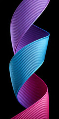 Vibrant multicolored ribbon twisting against a solid black background