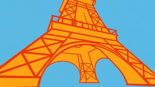 Eiffel Tower Animation Orange Blue Background.