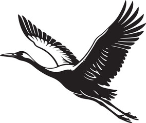 Obraz premium Dynamic Flying Crane Bird Silhouette Vector Illustration Black and White