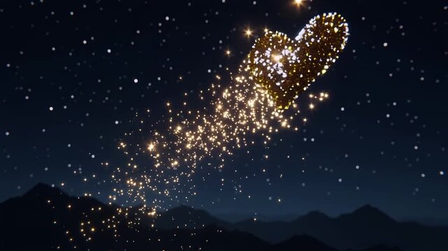 Festive effect with gold silver sequins. Draws a heart shape The lights are shining and flying away.
