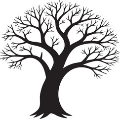 Fototapeta premium Solid Black Deciduous Tree Silhouette Vector