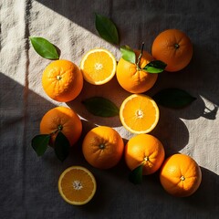 Vibrant Oranges Illuminated by Sunlight on a Neutral Textured Surface