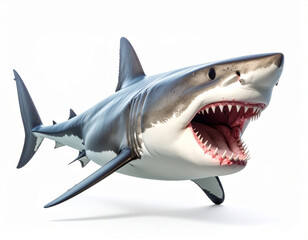Obraz premium Aggressive Shark, Dangerous Sea Predator over White Background