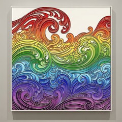 Vibrant rainbow wave art, colorful spectrum cascading with elegant swirls