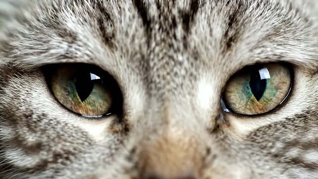 Intense Macro Shot of a Tabby Cats Green Eyes with Dilating Pupils