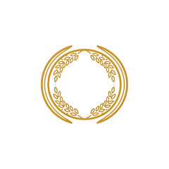 Fototapeta premium Golden Grain Wreath Emblem. Circle Logo Icon of Wheat or Barley for Premium Product Label, Bakery, Brewery, Farm, or Agriculture Branding.