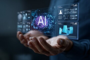 Fototapeta premium Professional interacting with AI technology interface