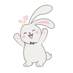 Obraz premium Cute bunny character in sticker style showing [emotion]. Perfect for chat stickers, social media, greeting cards and cute designs.