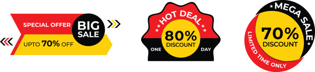 Offer tag sale banner stickers vector illustration set. Sales label collection suitable for promotional product and designs.
