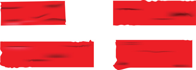 Set of red duct tape isolated transparent background. Paper tape sticker with ripped edges.