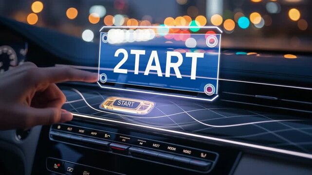 Modern car dashboard with futuristic navigation system at night
