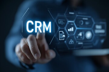 Obraz premium Professional CRM system interface with futuristic digital elements