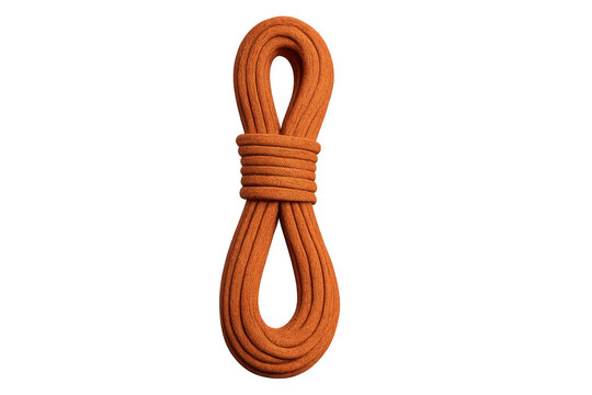 Orange climbing rope coiled on transparent background