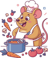 Cartoon Mouse Chef Cooking Soup