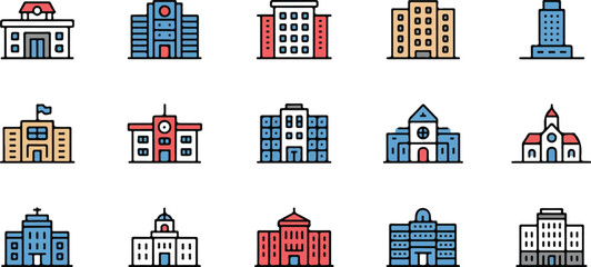 Fototapeta premium Educational Campus Vector Pack School and University Architecture Illustration