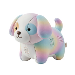 Adorable pastel rainbow puppy plush toy isolated on a transparent background