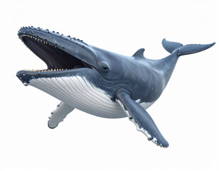 Fototapeta premium Swimming Whale, Giant Marine Mammal over White Background