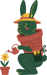 Gardener Rabbit Watering Flower