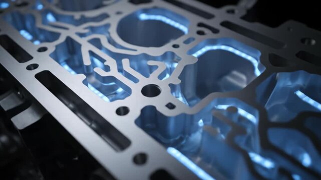 Transparent V12 Engine Block Cooling Passages with Blue LED Illumination