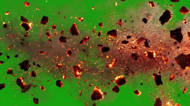 Green Screen flying fire ash particle coating scene 3 with distortion, overlay, glitch, static noise, scan lines on black background, 4k animated video loop