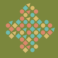 Geometric Shapes Pattern on Olive Background