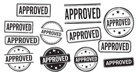Fototapeta premium Collection of approved rubber stamps with star designs isolated on transparent background