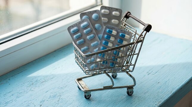 Medicine cart against a blue backdrop