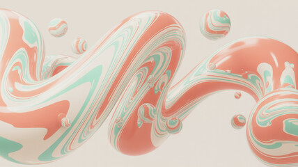 A digital art composition featuring flowing, abstract liquid shapes in pastel colors.