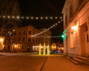 Fototapeta premium Beautifully decorated city in a Christmas mood, various lights and decorations, night landscape