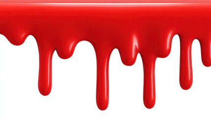 A vivid red paint drips down, creating a glossy, textured effect that highlights the richness and vibrancy of the color.