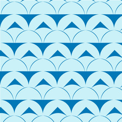 Seamless geometric pattern featuring abstract blue triangles and semicircles on a light background Vector