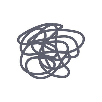 グレーの絡み合う落書き線で表現した思考の混乱と悩みの象徴アイコン 感情・問題整理を示す透過ベクター素材/Abstract Tangled Scribble Lines in Gray Representing Confusion and Anxiety Concept Icon Transparent Vector Illustration
