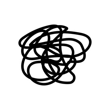 黒線画の絡まった落書きスクリブル抽象モチーフ 思考の混乱や悩みを表現する透過ベクター素材/Black Line Art Tangled Scribble Abstract Symbol Representing Confusion and Stress Vector on Transparent Background
