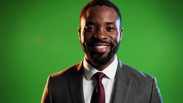Green Screen portrait of attractive successful businessman on background scene 3 with distortion, overlay, glitch, static noise, scan lines black background, 4k animated video loop