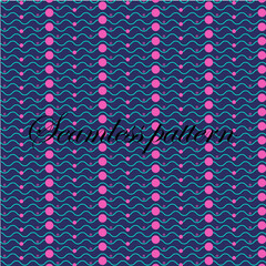 Wavy lines and polka dot seamless pattern in vibrant pink and blue colors on a dark background Vector