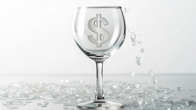A Glass With a Dollar Symbol Shattered on a Surface