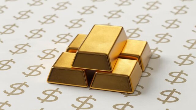 Pile of Gold bars with dollar pattern background