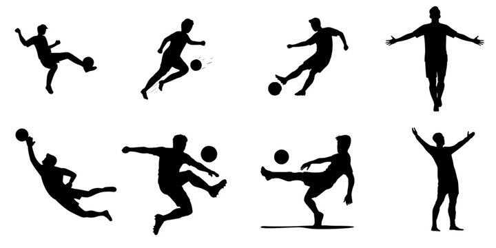 vector silhouettes of people PLAYING FOOTBALL indifferent actions