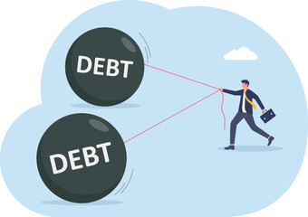Fototapeta premium Debt Crisis Management Concept with Professional Pulling Heavy Debt Weight Balls
