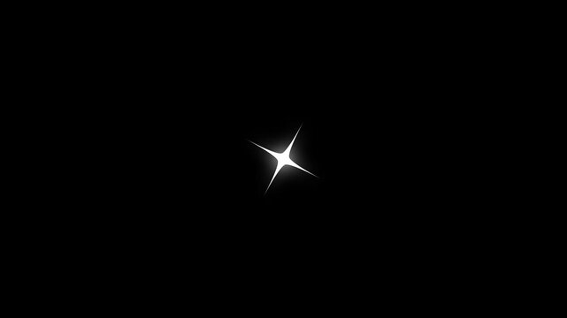 Twinkle sparkling stars animation with glitter dust tail, white retro vector doodle star shine, energy explosion video, magical flash burst motion graphics overlay on black screen background 4k