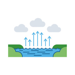 Fototapeta premium Vector illustration of evaporation process of water from lake or river to clouds