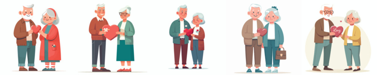 Obraz premium line art of a old couple standing sharing a heart symbol on Valentine's Day