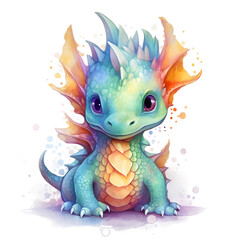 Obraz premium Adorable colorful baby dragon illustration with a transparent background