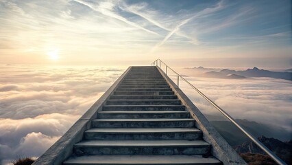 Fototapeta premium Floating stairway fading into a glowing mist horizon